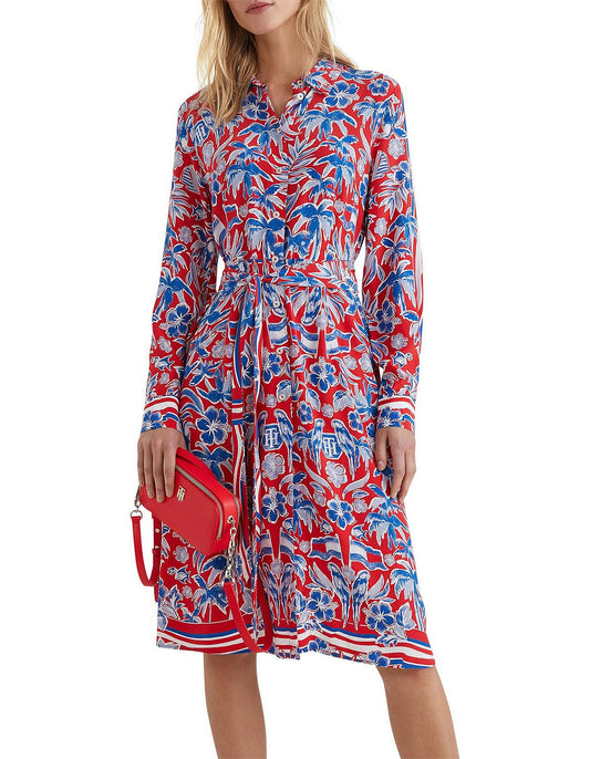 Tommy Hilfiger Vis Scarf  Knee Shirt Dress L/S