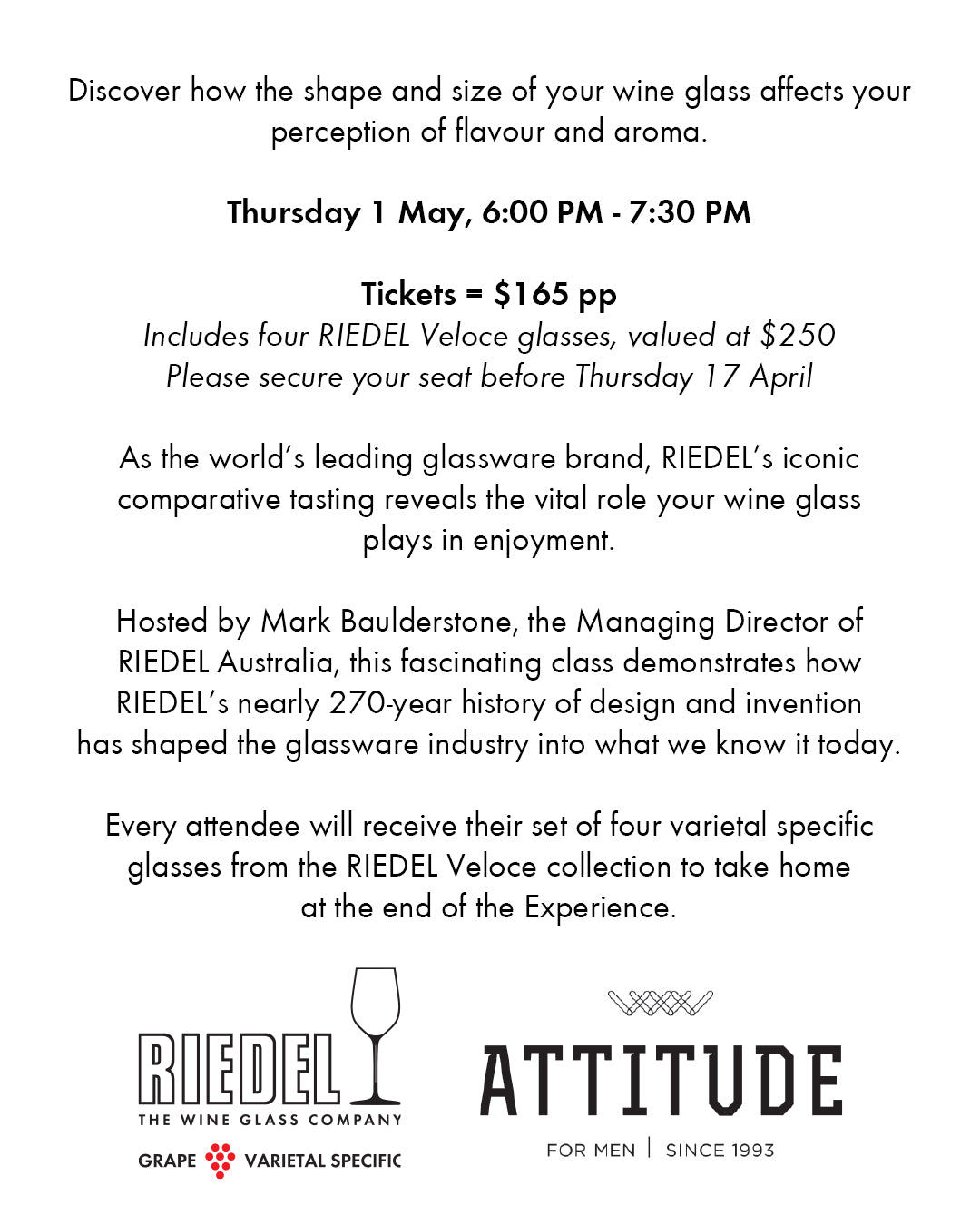 Riedel Wine Glass Experience 01 May 2025