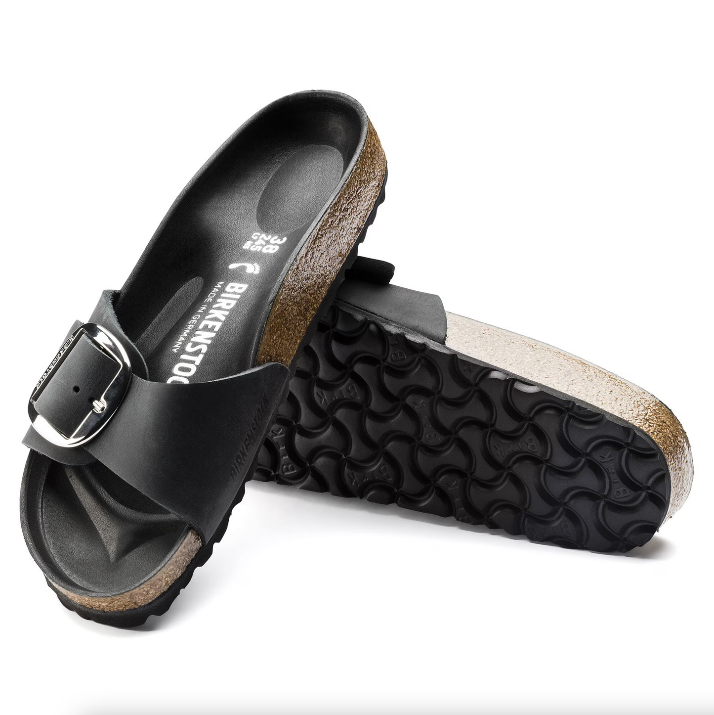 Birkenstock 1006522 Madrid Black Big Buckle Oiled Leather Regular