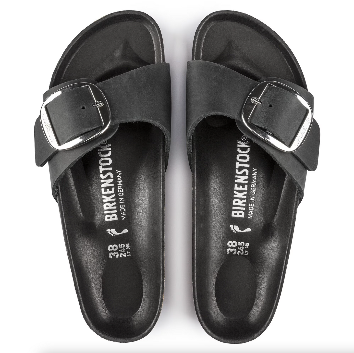 Birkenstock 1006522 Madrid Black Big Buckle Oiled Leather Regular