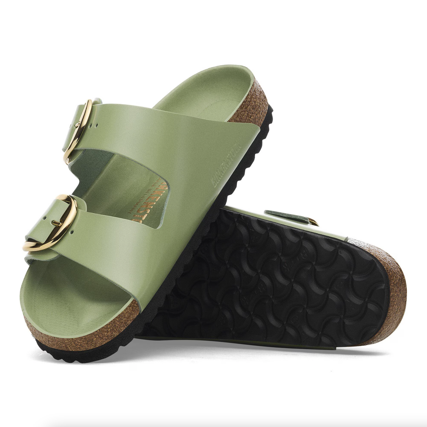 Birkenstock 1028604 Arizona Big Buckle High Shine Green Tea Natural Leather Patent Regular