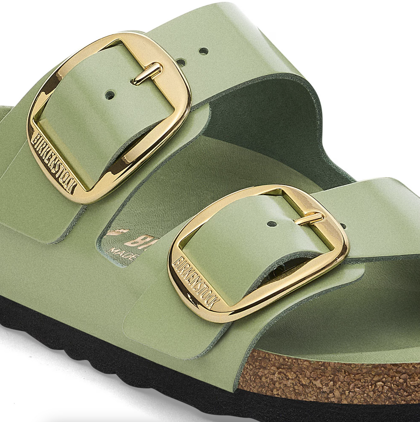 Birkenstock 1028604 Arizona Big Buckle High Shine Green Tea Natural Leather Patent Regular