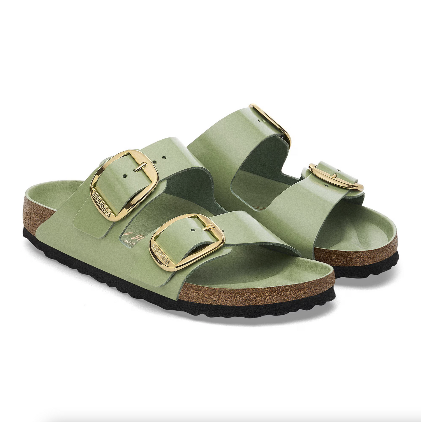 Birkenstock 1028604 Arizona Big Buckle High Shine Green Tea Natural Leather Patent Regular