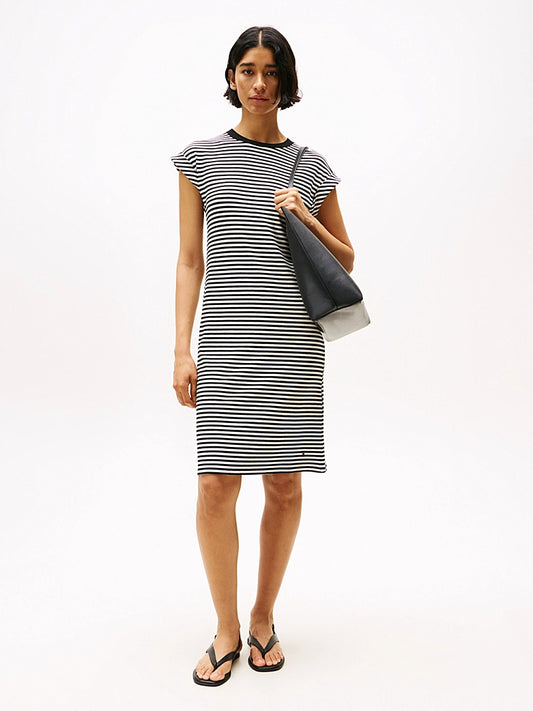 Tommy Hilfiger Rib Short Regular Fit Tee Dress Black/Ecru stripe