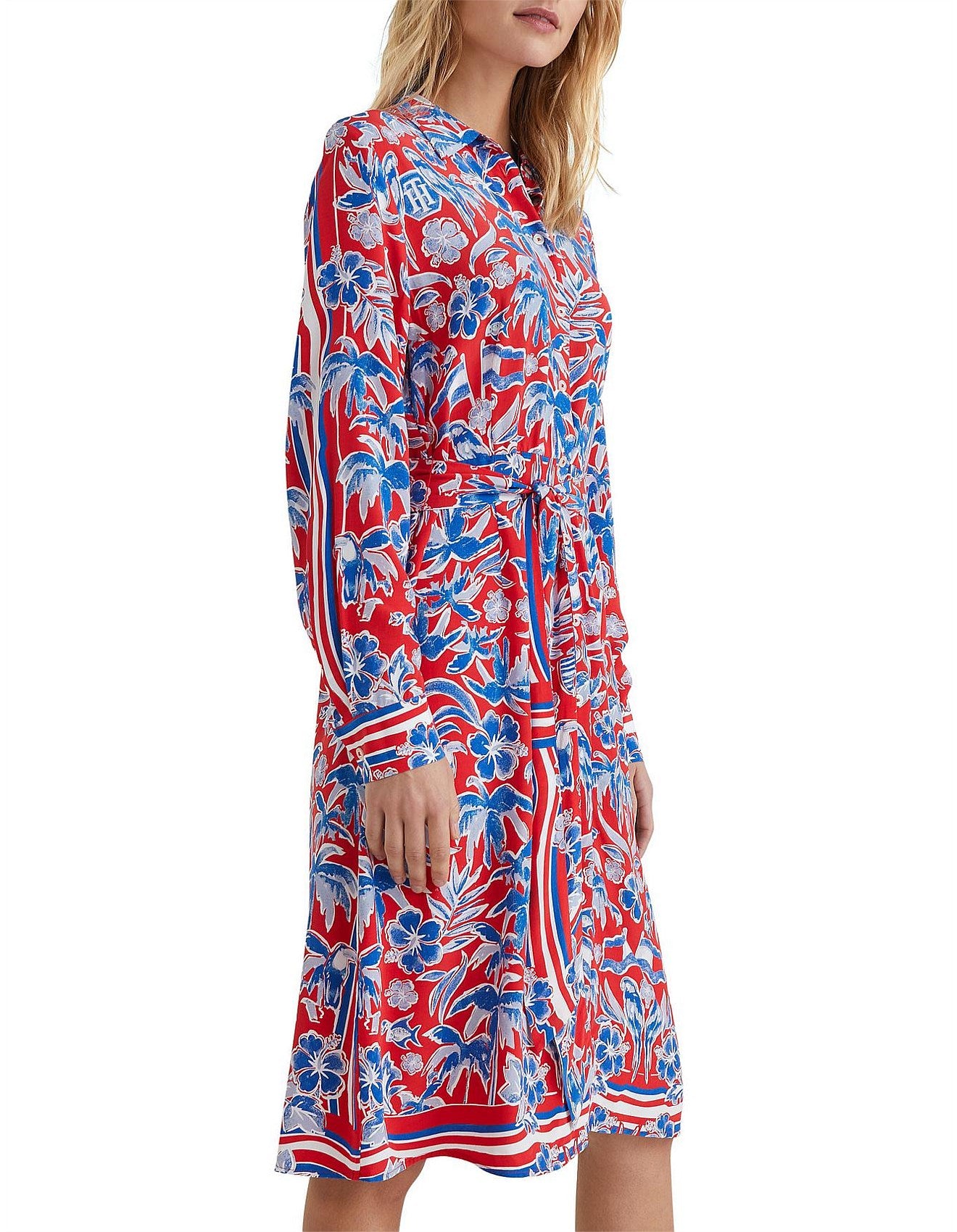 Tommy Hilfiger Vis Scarf  Knee Shirt Dress L/S