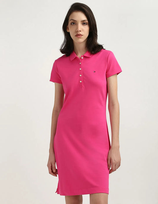 Tommy Hilfiger Slim SS Polo Dress Pink Splendor