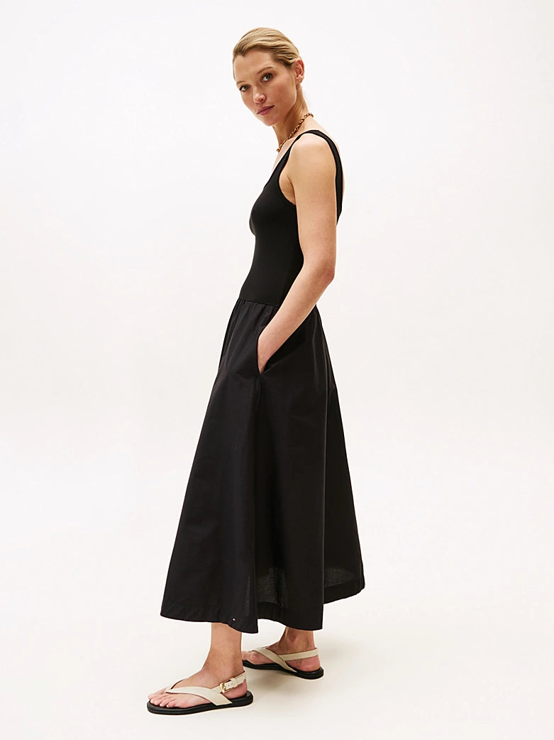 Tommy Hilfiger Rib Midi Mix Black Dress