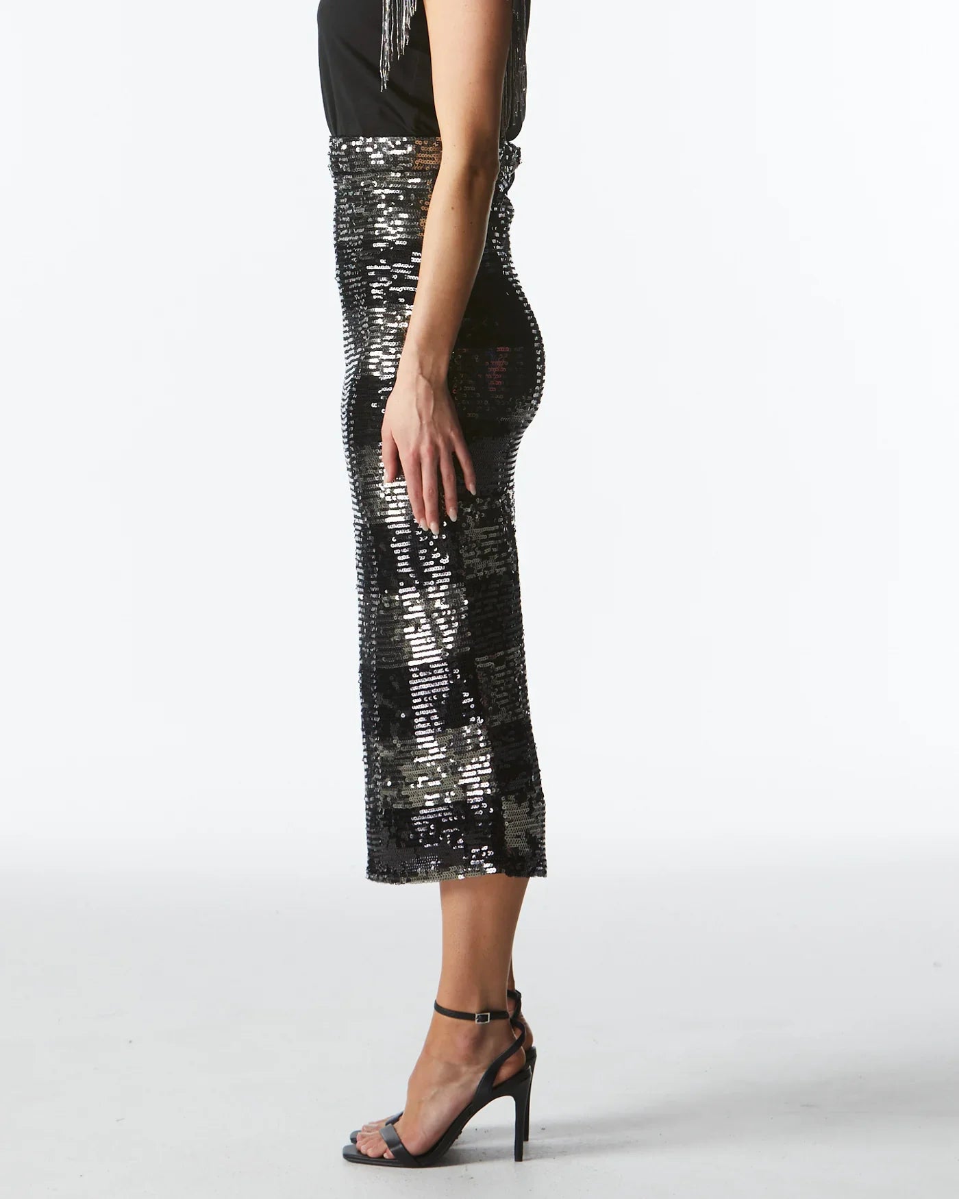 Fate + Becker Wild Ones Skirt Sequins with Black Gunmetal Stripe