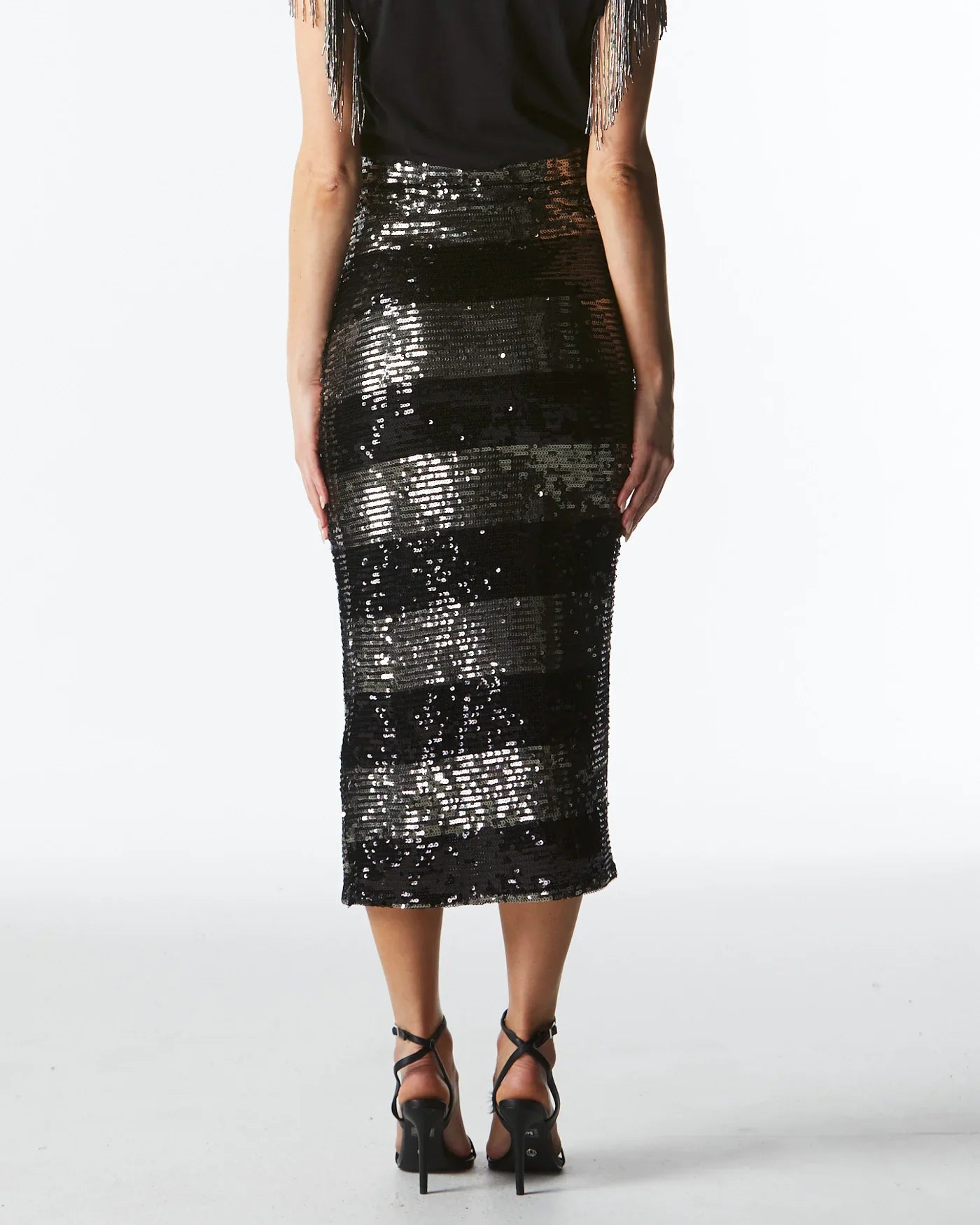 Fate + Becker Wild Ones Skirt Sequins with Black Gunmetal Stripe